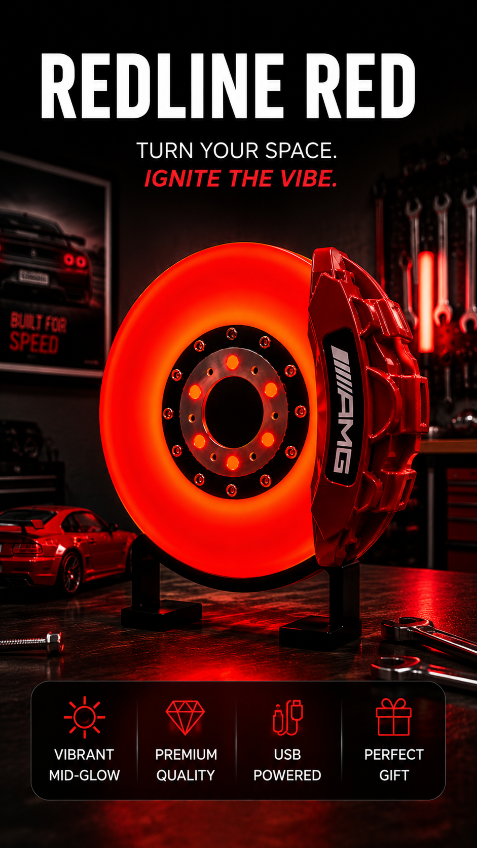 RevGlow Brake Disc Lamp™ — Motorsport Desk Light